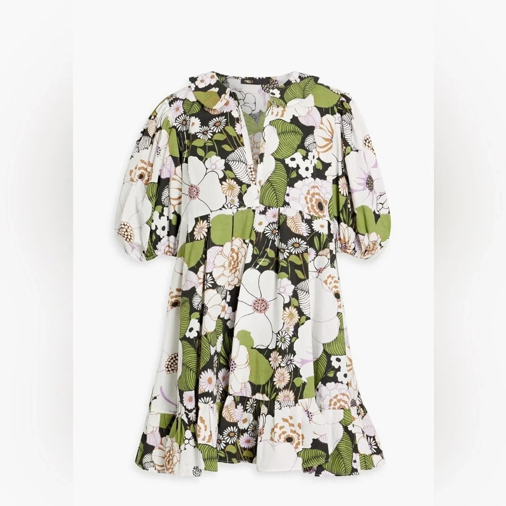 MAJE- Ruffled floral-print cotton-poplin mini dress Size 34 (XS)  RTR - Picture 2 of 12